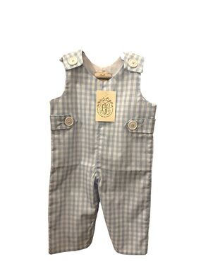 NWT TBBC The Beaufort Bonnet Company Boys Blue Gingham Overall Longall 0-6 Month